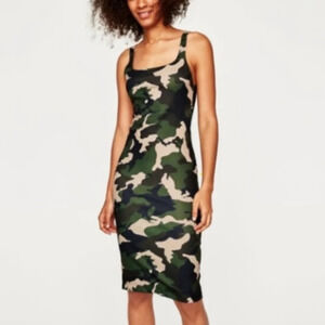 NWOT Zara Trafaluc camo stretch bodycon midi tank dress Small